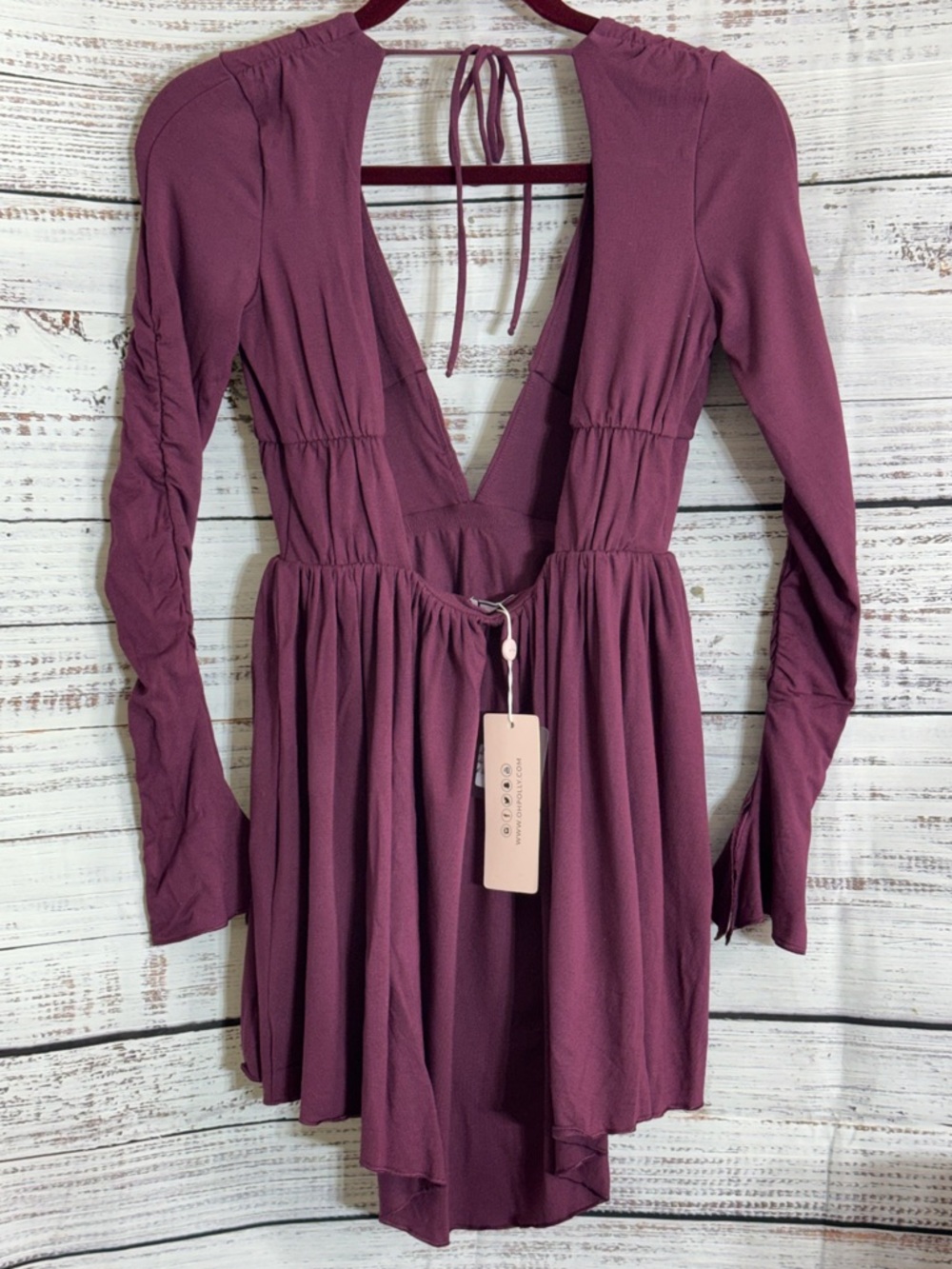 Oh polly Dress womens size 4 Lara deep plunge plum purple sexy fairy Mini New‎ - Picture 4 of 12